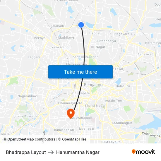 Bhadrappa Layout to Hanumantha Nagar map