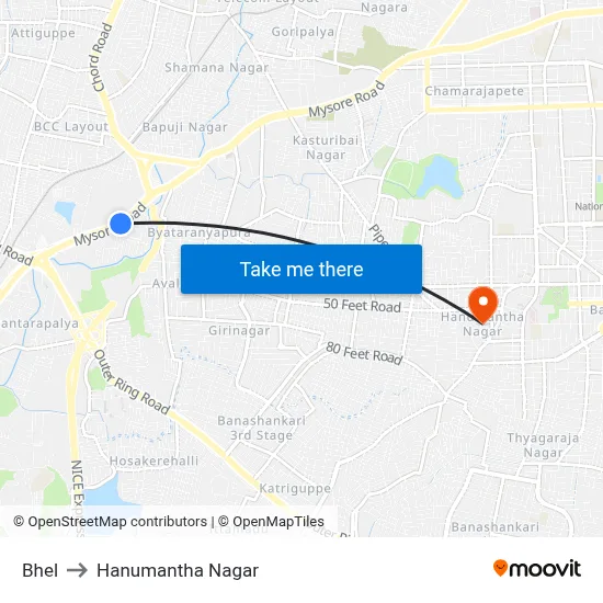 Bhel to Hanumantha Nagar map