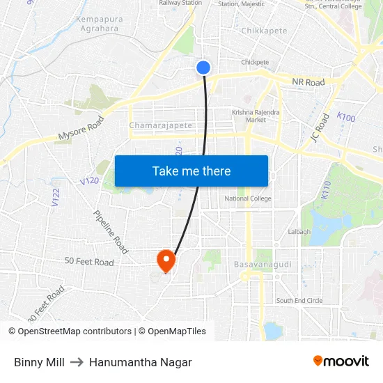 Binny Mill to Hanumantha Nagar map