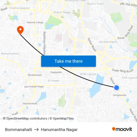 Bommanahalli to Hanumantha Nagar map