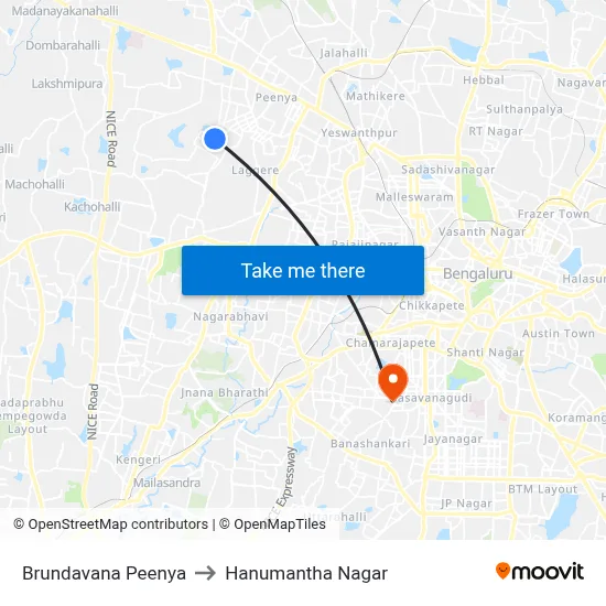 Brundavana Peenya to Hanumantha Nagar map
