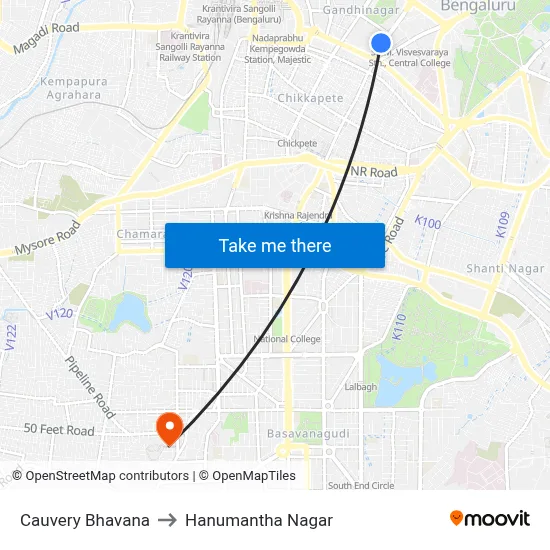 Cauvery Bhavana to Hanumantha Nagar map