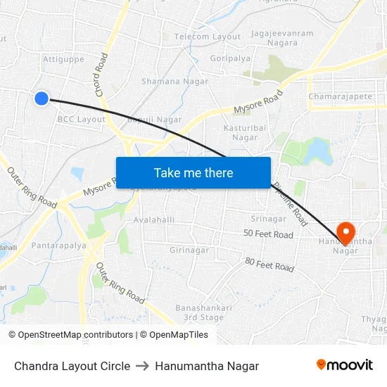 Chandra Layout Circle to Hanumantha Nagar map