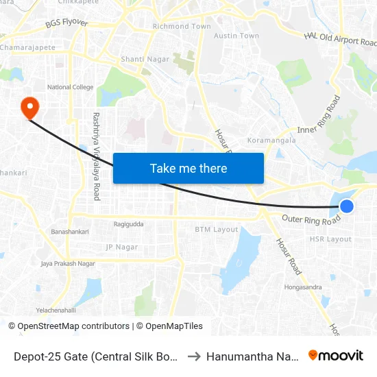 Depot-25 Gate (Central Silk Board) to Hanumantha Nagar map