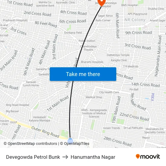 Devegowda Petrol Bunk to Hanumantha Nagar map