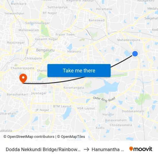 Dodda Nekkundi Bridge/Rainbow Hospital to Hanumantha Nagar map