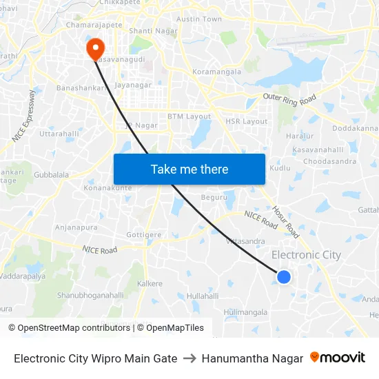 Electronic City Wipro Main Gate to Hanumantha Nagar map