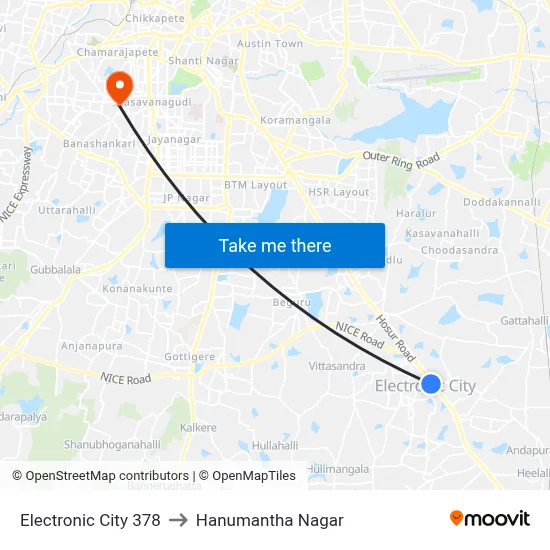 Electronic City 378 to Hanumantha Nagar map