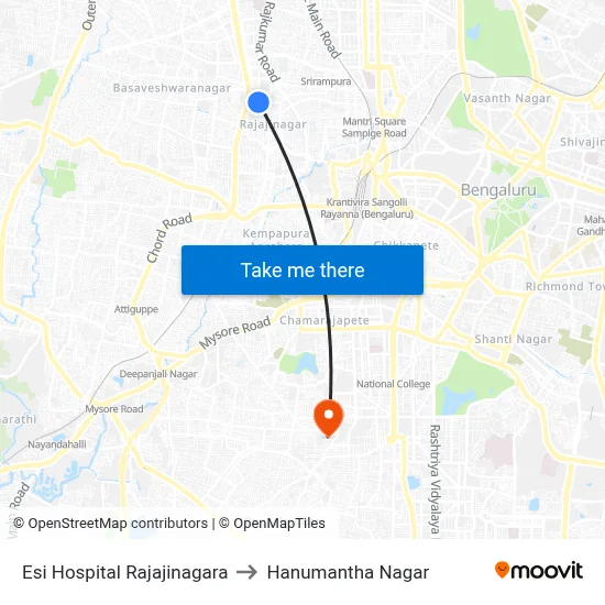 Esi Hospital Rajajinagara to Hanumantha Nagar map