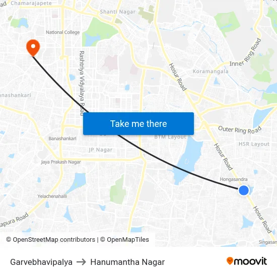 Garvebhavipalya to Hanumantha Nagar map