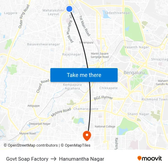 Govt Soap Factory to Hanumantha Nagar map