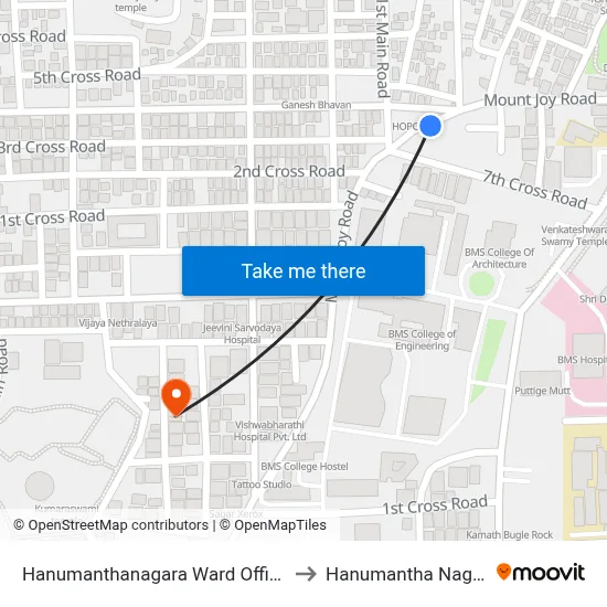 Hanumanthanagara Ward Office to Hanumantha Nagar map