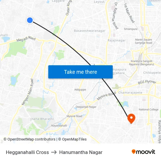 Hegganahalli Cross to Hanumantha Nagar map
