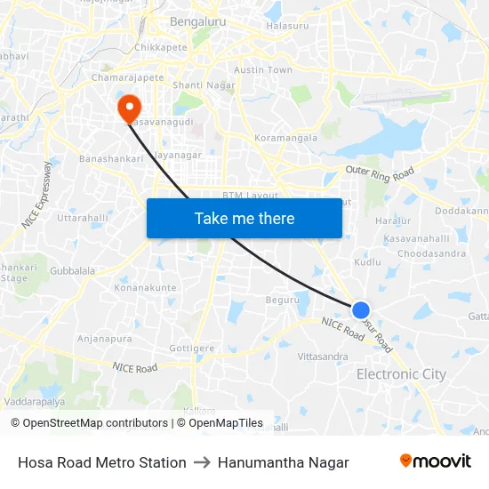 Hosa Road Metro Station to Hanumantha Nagar map