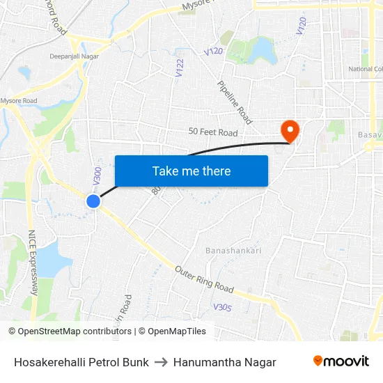 Hosakerehalli Petrol Bunk to Hanumantha Nagar map