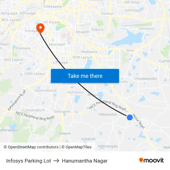 Infosys Parking Lot to Hanumantha Nagar map