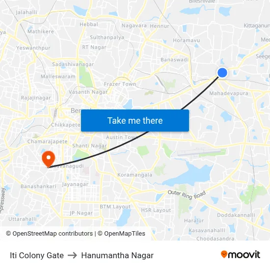 Iti Colony Gate to Hanumantha Nagar map