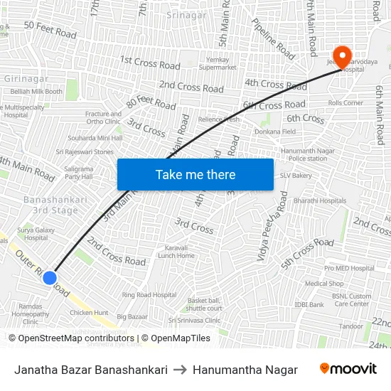 Janatha Bazar Banashankari to Hanumantha Nagar map