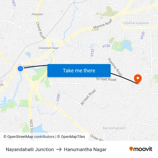 Nayandahalli Junction to Hanumantha Nagar map