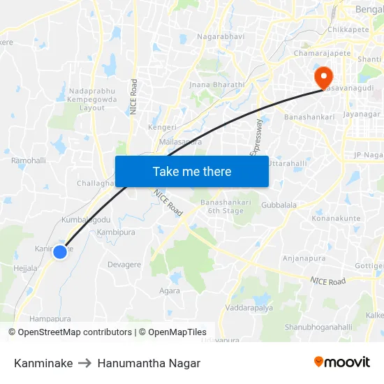 Kanminake to Hanumantha Nagar map