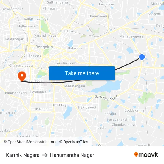 Karthik Nagara to Hanumantha Nagar map