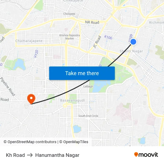Kh Road to Hanumantha Nagar map
