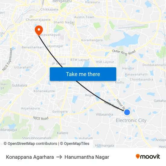 Konappana Agarhara to Hanumantha Nagar map