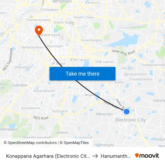 Konappana Agarhara (Electronic City Metro Station) to Hanumantha Nagar map
