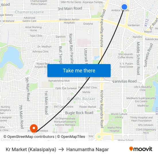 Kr Market (Kalasipalya) to Hanumantha Nagar map