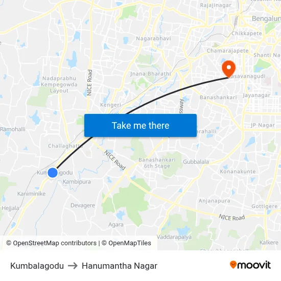 Kumbalagodu to Hanumantha Nagar map