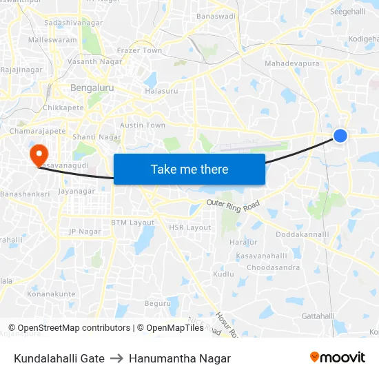 Kundalahalli Gate to Hanumantha Nagar map