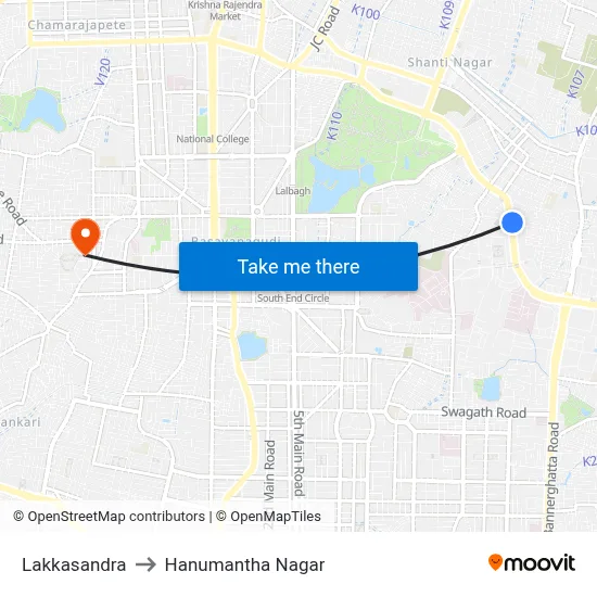 Lakkasandra to Hanumantha Nagar map