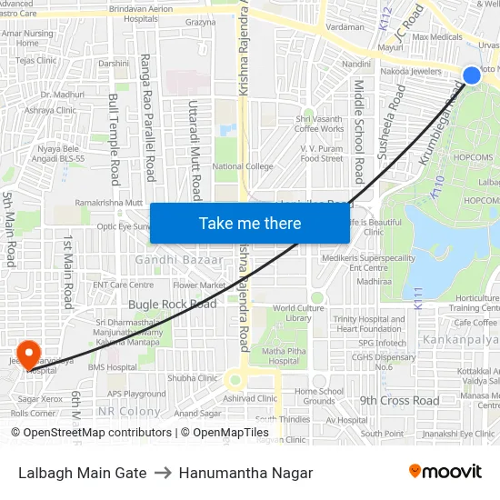 Lalbagh Main Gate to Hanumantha Nagar map