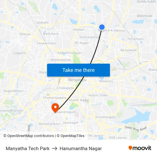 Manyatha Tech Park to Hanumantha Nagar map