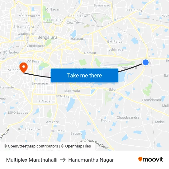 Multiplex Marathahalli to Hanumantha Nagar map