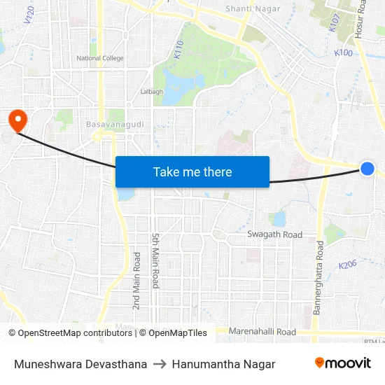 Muneshwara Devasthana to Hanumantha Nagar map