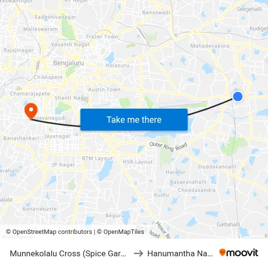Munnekolalu Cross (Spice Garden) to Hanumantha Nagar map