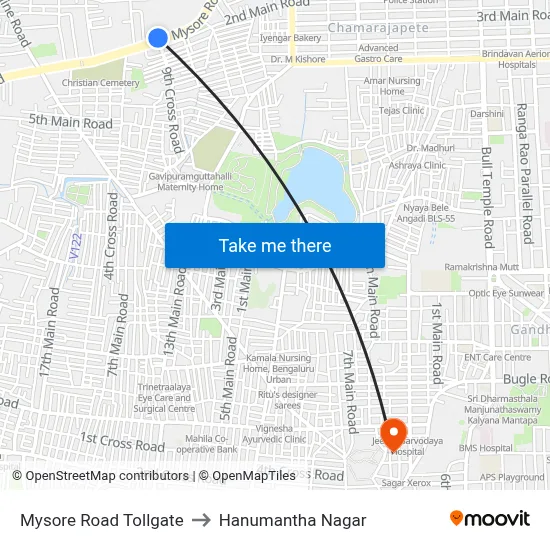 Mysore Road Tollgate to Hanumantha Nagar map