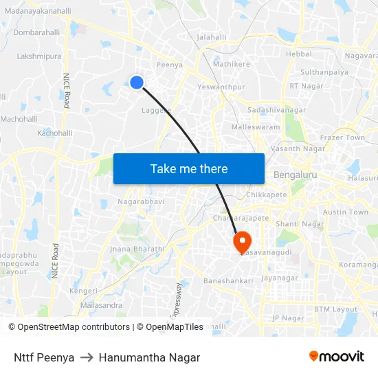 Nttf Peenya to Hanumantha Nagar map