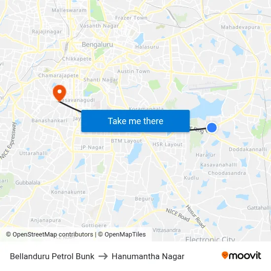 Bellanduru Petrol Bunk to Hanumantha Nagar map