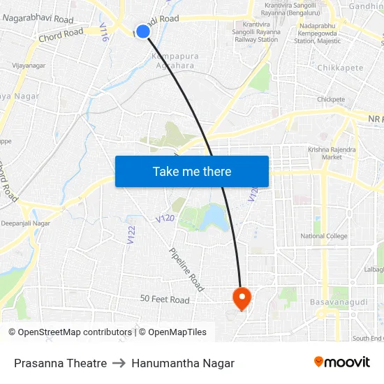Prasanna Theatre to Hanumantha Nagar map