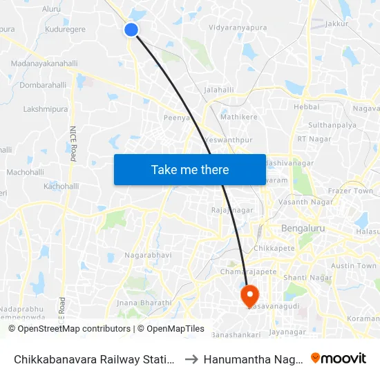 Chikkabanavara Railway Station to Hanumantha Nagar map