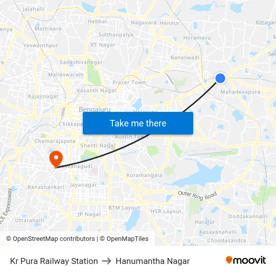 Kr Pura Railway Station to Hanumantha Nagar map