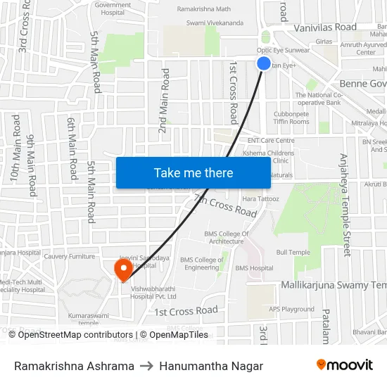 Ramakrishna Ashrama to Hanumantha Nagar map