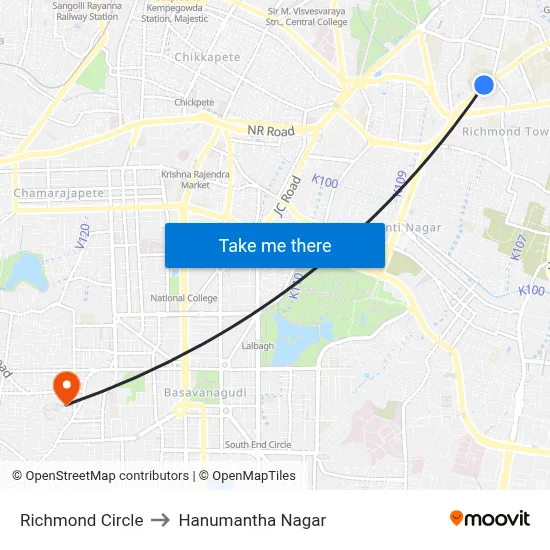 Richmond Circle to Hanumantha Nagar map