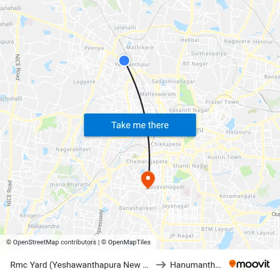 Rmc Yard (Yeshawanthapura New Railway Station) to Hanumantha Nagar map