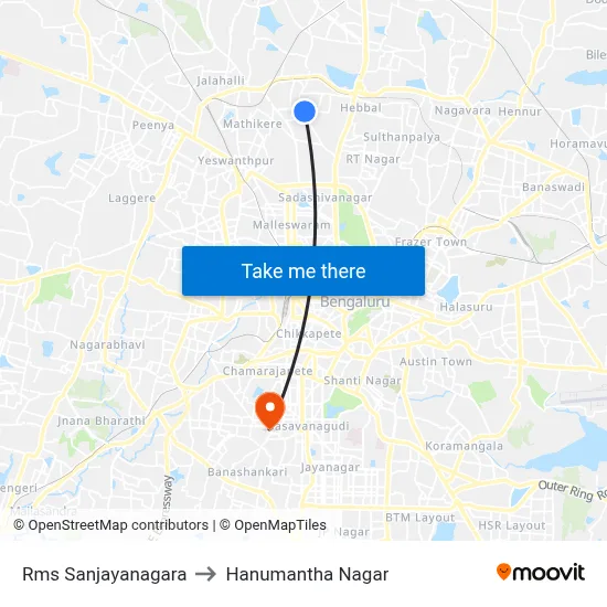 Rms Sanjayanagara to Hanumantha Nagar map