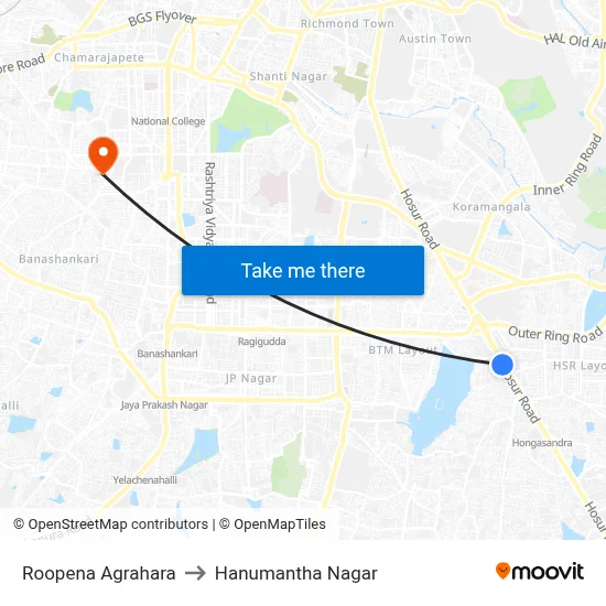 Roopena Agrahara to Hanumantha Nagar map