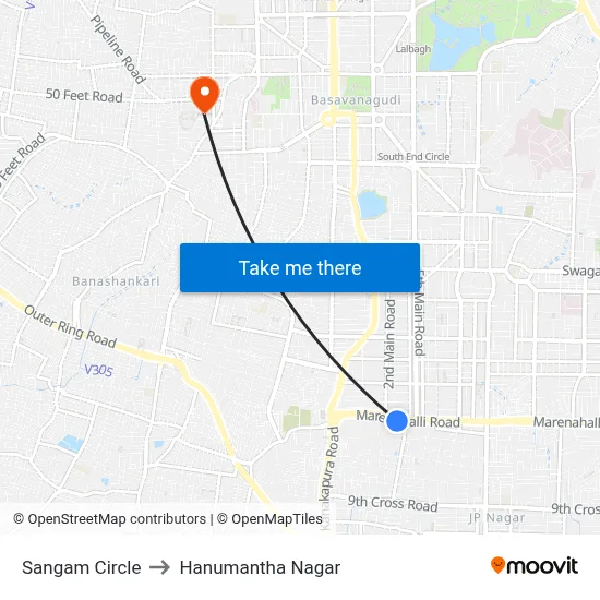 Sangam Circle to Hanumantha Nagar map