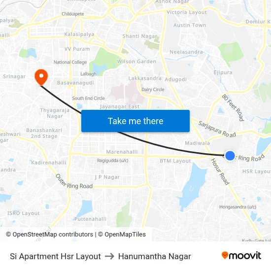 Si Apartment Hsr Layout to Hanumantha Nagar map
